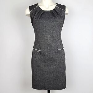 ENFOCUS Studio Dress Heathered Grey Round Pleated Neckline Zippers  Stretch Sz 6